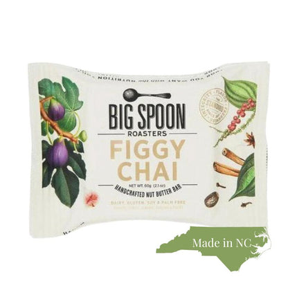 Big Spoon Roaster Figgy Chai nut butter bar with an icon that notes that it is a gourmet food that is made in north carolina