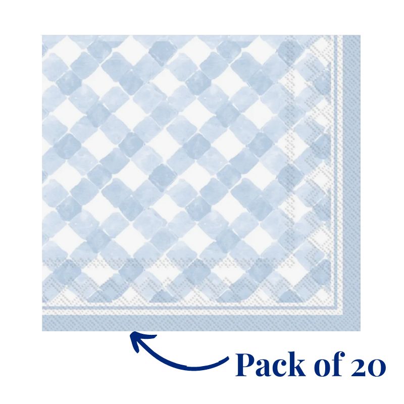 Carolina blue gingham beverage napkins, featured as part of a locally sourced gift box with other North Carolina products