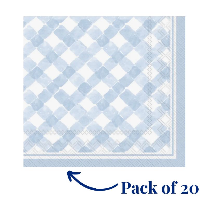 Carolina blue gingham cocktail napkins for UNC tailgates and happy hours