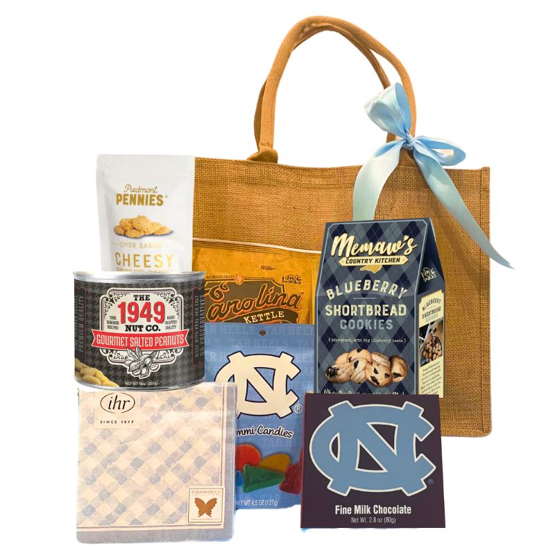 UNC Snack Spectacular Gift bag containing local north carolina snacks