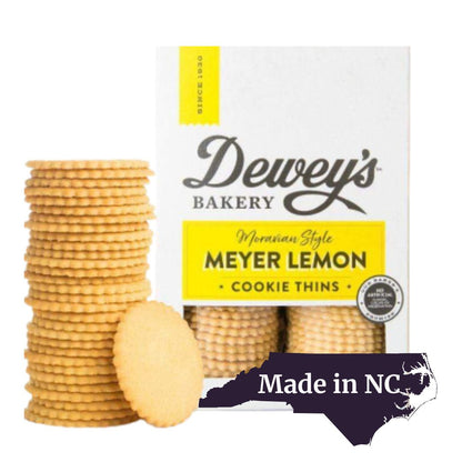 Deweys Bakery Lemon Cookie thins which are made in North Carolina and included in the UNC wine and design gift basket