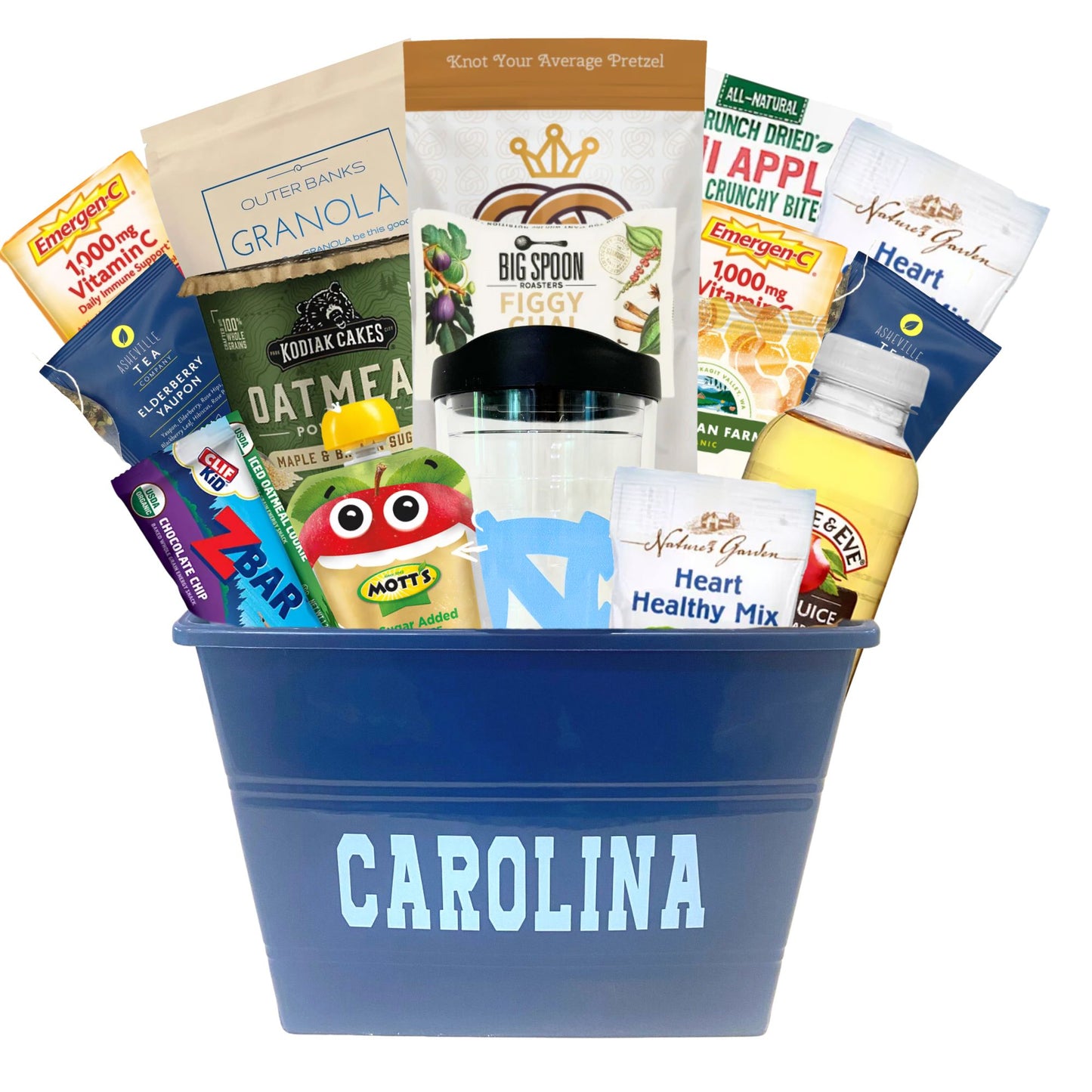 Gift basket for UNC student full of healthy snack options