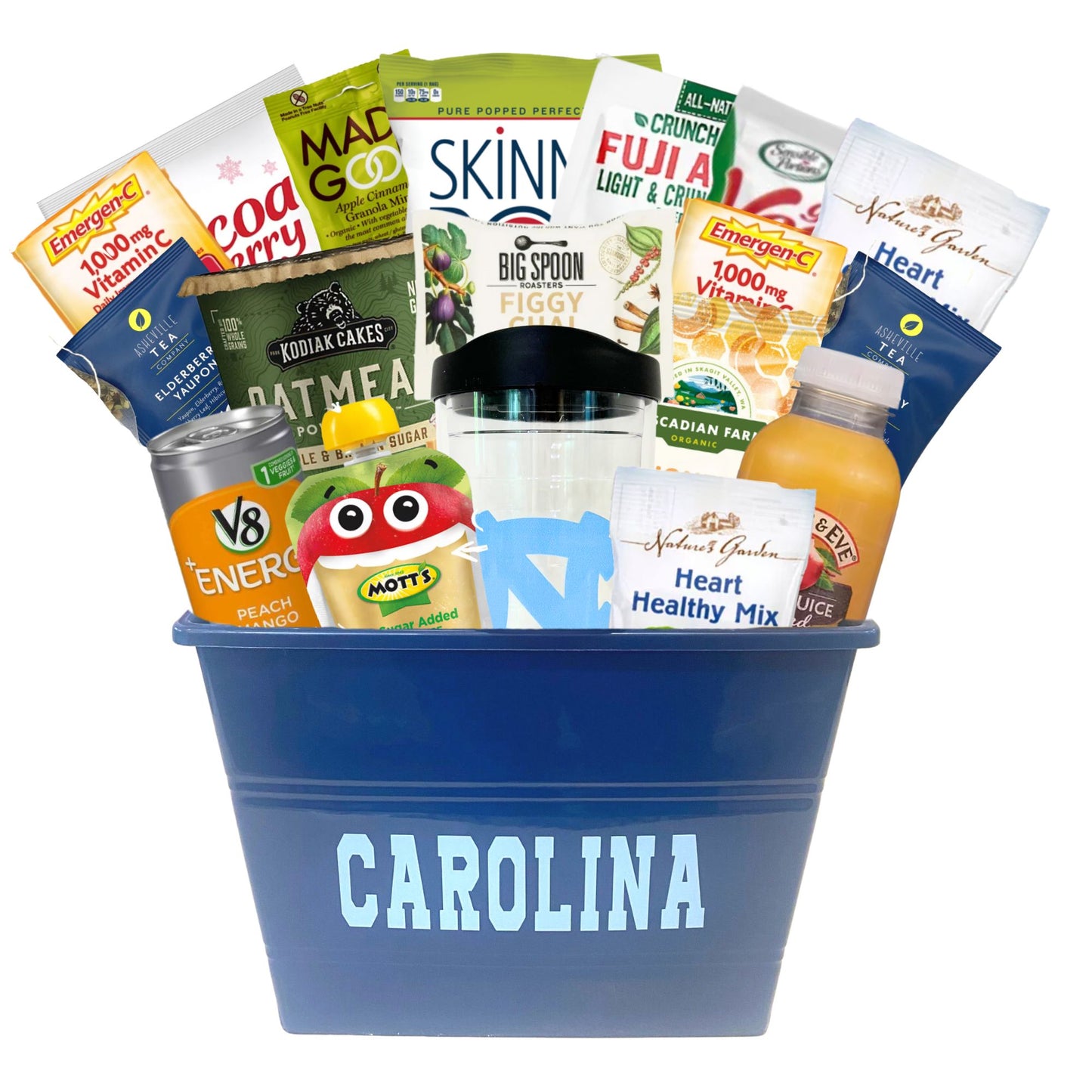 UNC gift basket filled with healthy snacks 