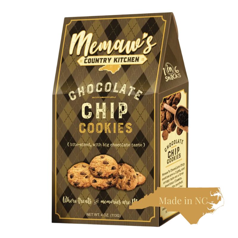 Memaws chocolate chip cookies which are made in North Carolina and included in a gourmet gift basket from Chapel Hill