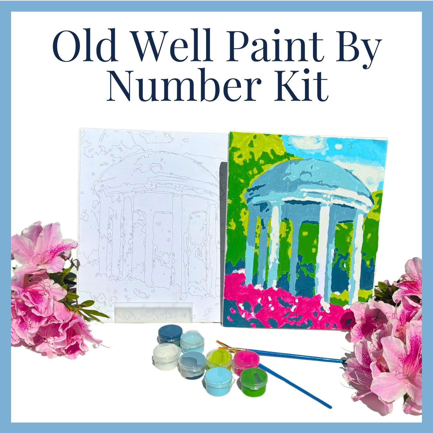 Entire Old Well Paint by number set which is a great college student gift idea for Tar Heels