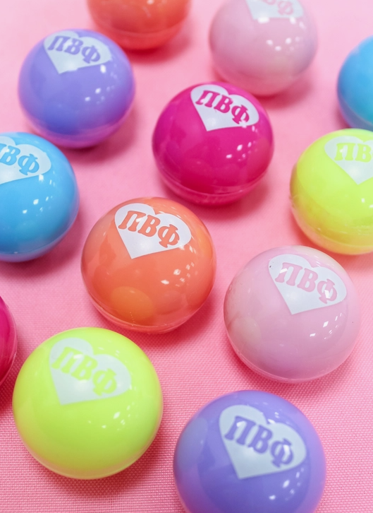 Pi Beta Phi hydrating lip balms in many different colors.