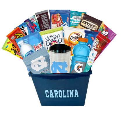 Carolina Gft basket full of snacks for college students at UNC Chapel Hill