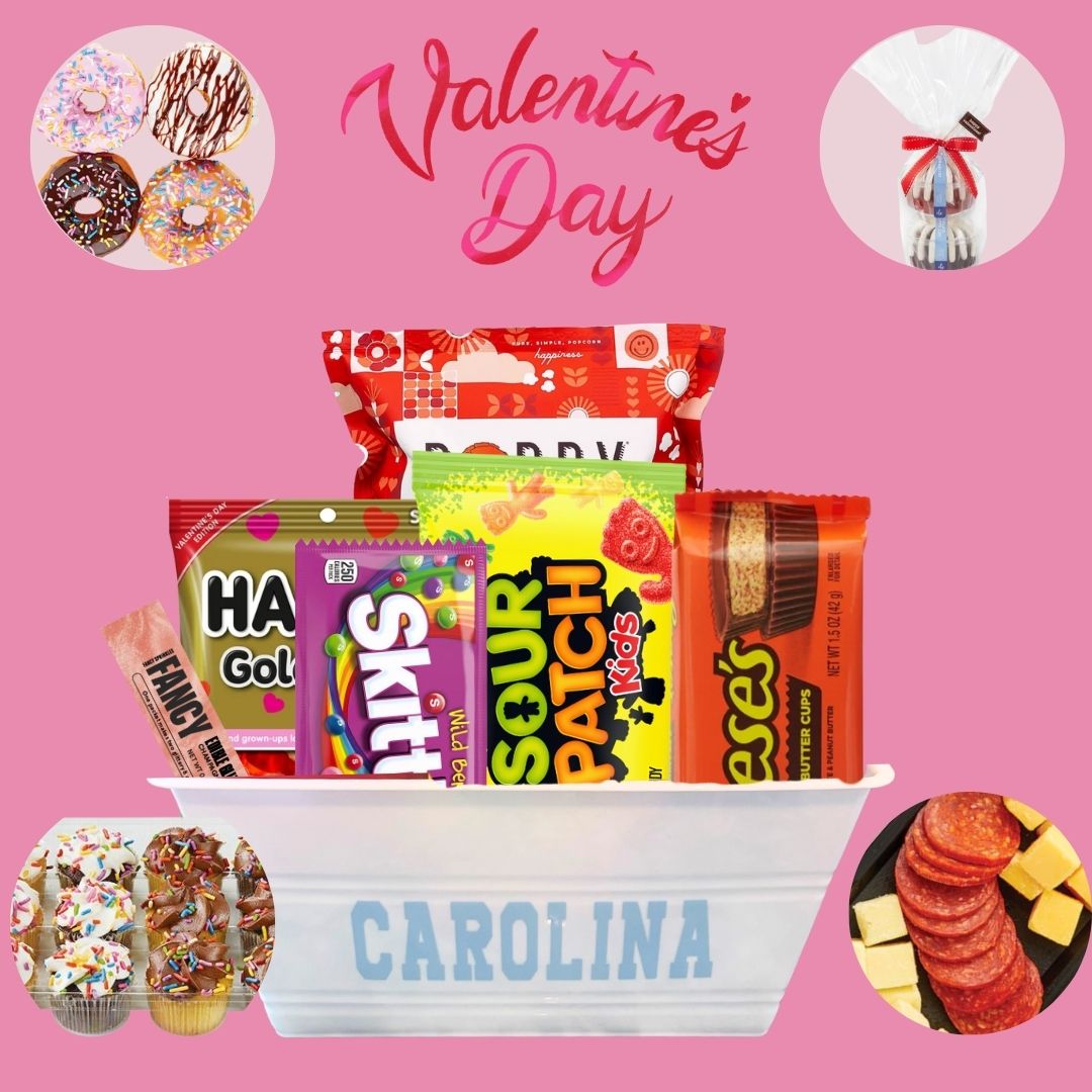 Valentine's treats in a Carolina gift basket with choice of fresh baked good