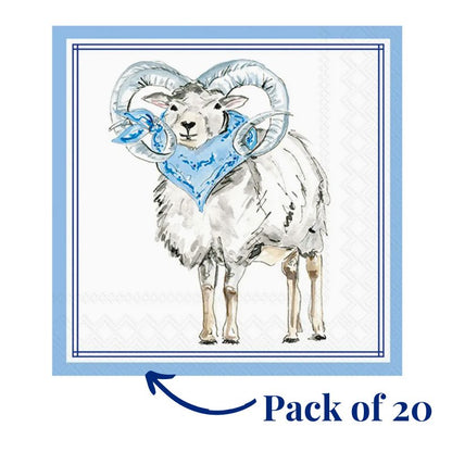 Charming UNC Ram beverage Napkins featuring a spirited UNC ram design, adding Tar Heel pride to any gathering, part of the Carolina Happy Hour Kit