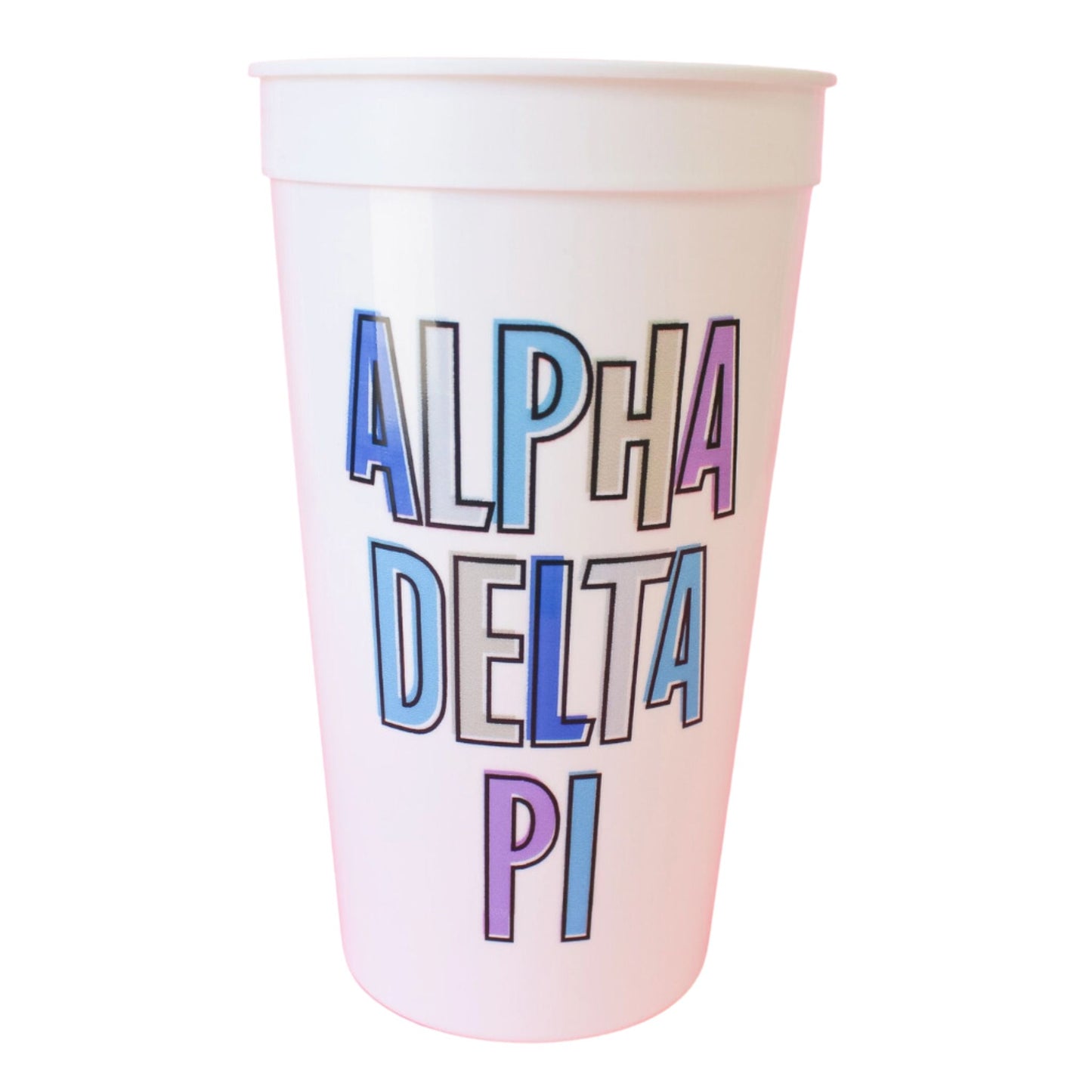 32 oz. Bring On The Fun Sorority Stadium Cup with Alpha Delta Pi Greek symbols, perfect for expressing sorority pride at any event or gathering.