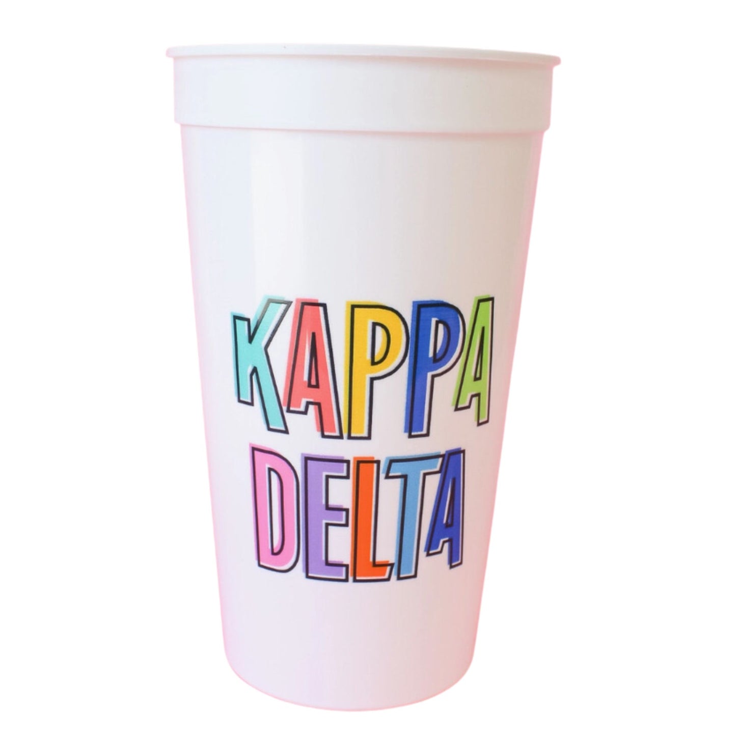 32 oz. Bring On The Fun Sorority Stadium Cup with Kappa Delta Greek symbols, ideal for sorority socials, tailgates, and celebrations.