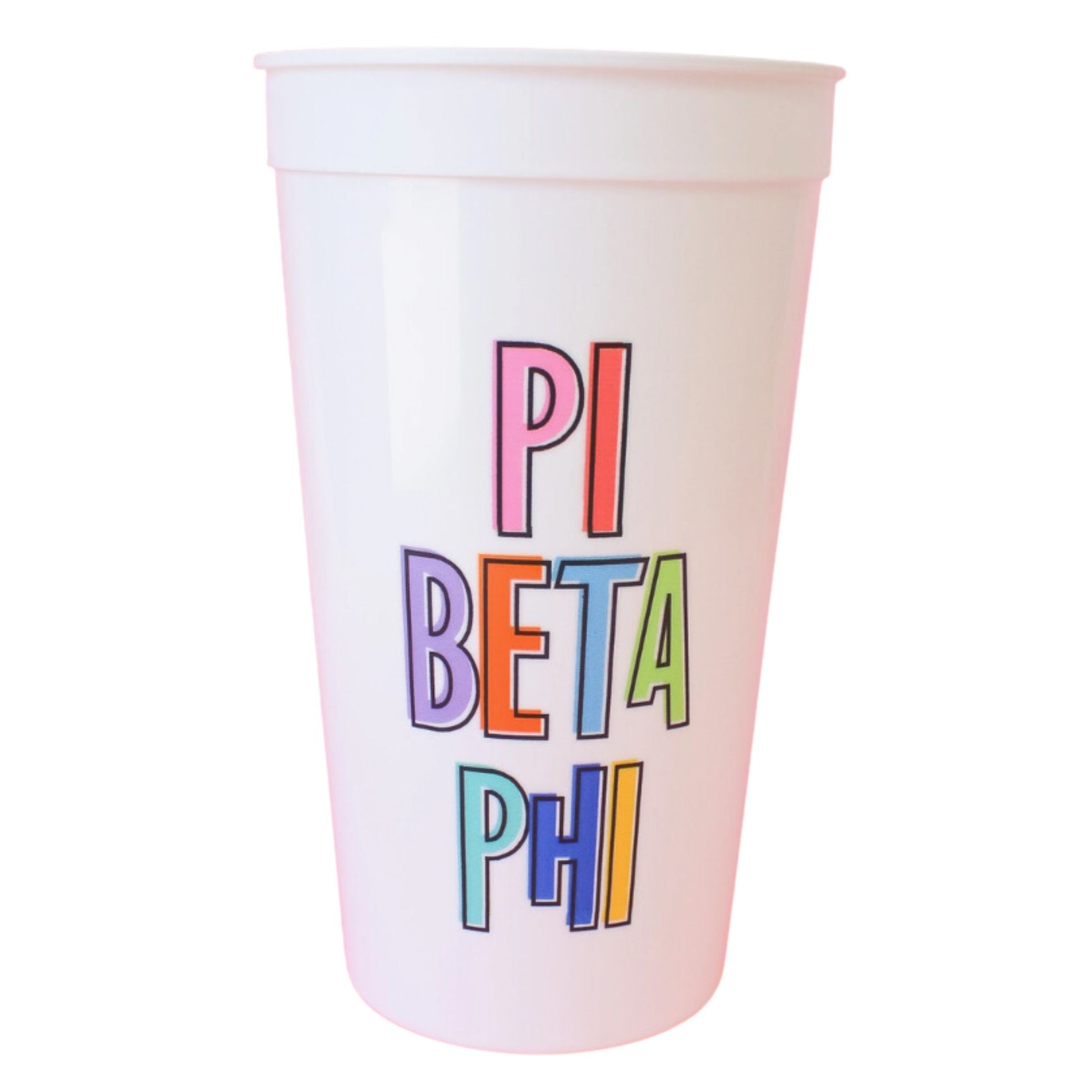 32 oz. Bring On The Fun Sorority Stadium Cup with Pi Beta Phi Greek symbols, perfect for expressing sorority pride at any event or gathering.