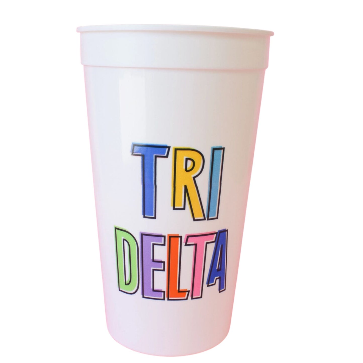 32 oz. Bring On The Fun Sorority Stadium Cup with Delta Delta Delta Greek symbols, ideal for sorority socials, tailgates, and celebrations.