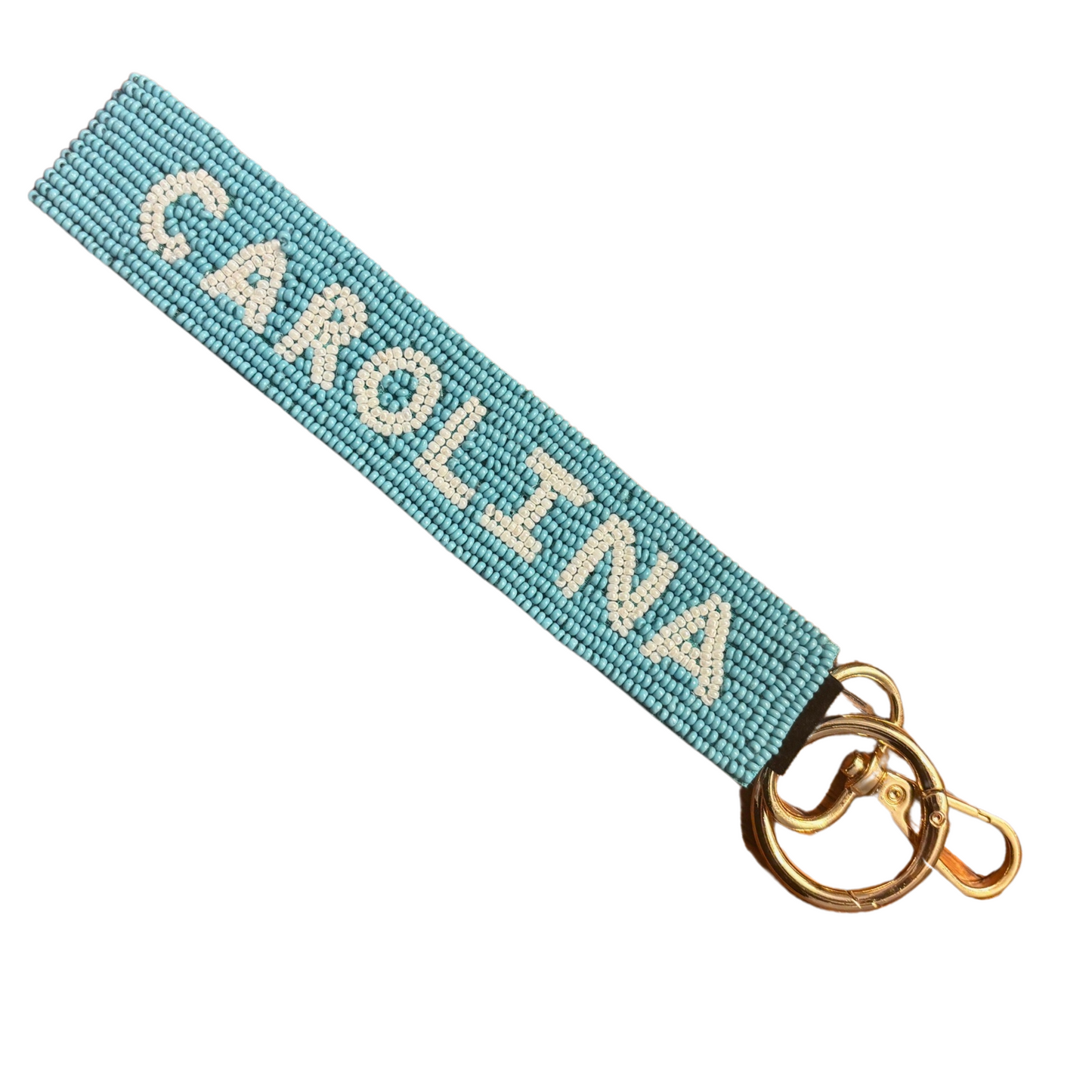 Carolina beaded keychain in carolina blue