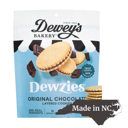 Dewey’s Bakery Dewzies Cookies – Delicious NC-Made Vanilla Wafers with Chocolate Filling, Perfect for Valentine’s Day.