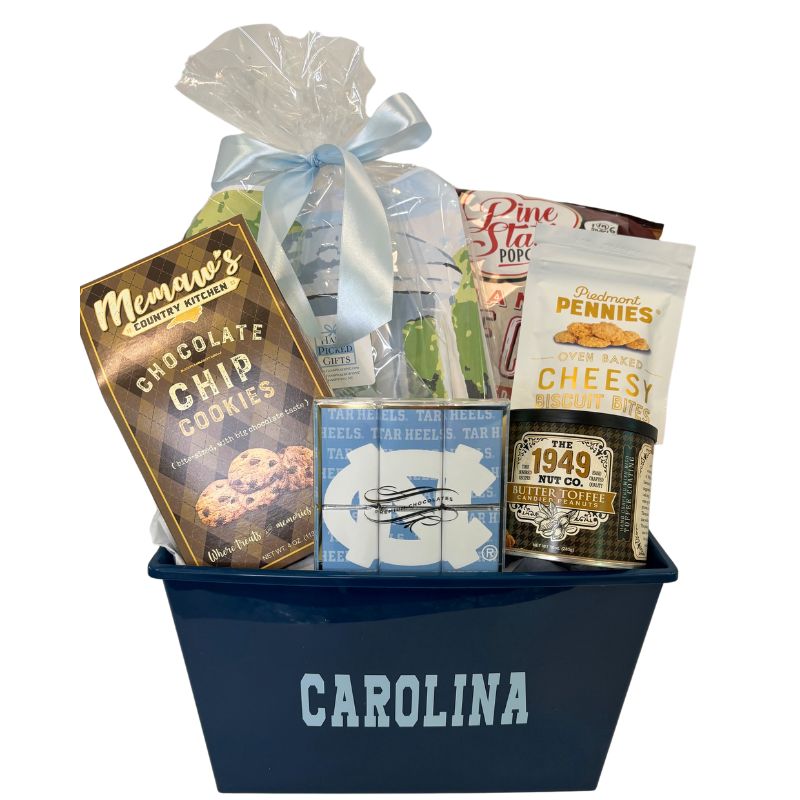 UNC Chapel Hill gift basket with items for DIY dorm paint party