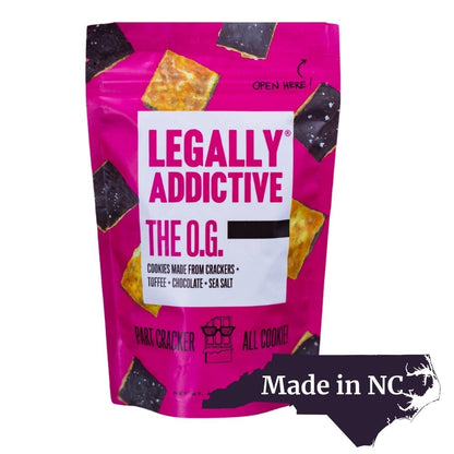 Legally Addictive O.G. Cookies – Salty, Sweet, and Crunchy NC-Made Treats with Handcrafted Toffee and Chocolate.